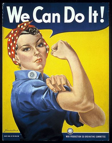 A woman flexing her arm, with the title We Can Do It !